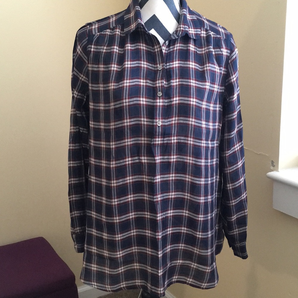 NWT LOFT Maternity Blue & Red Plaid Softened Shirt